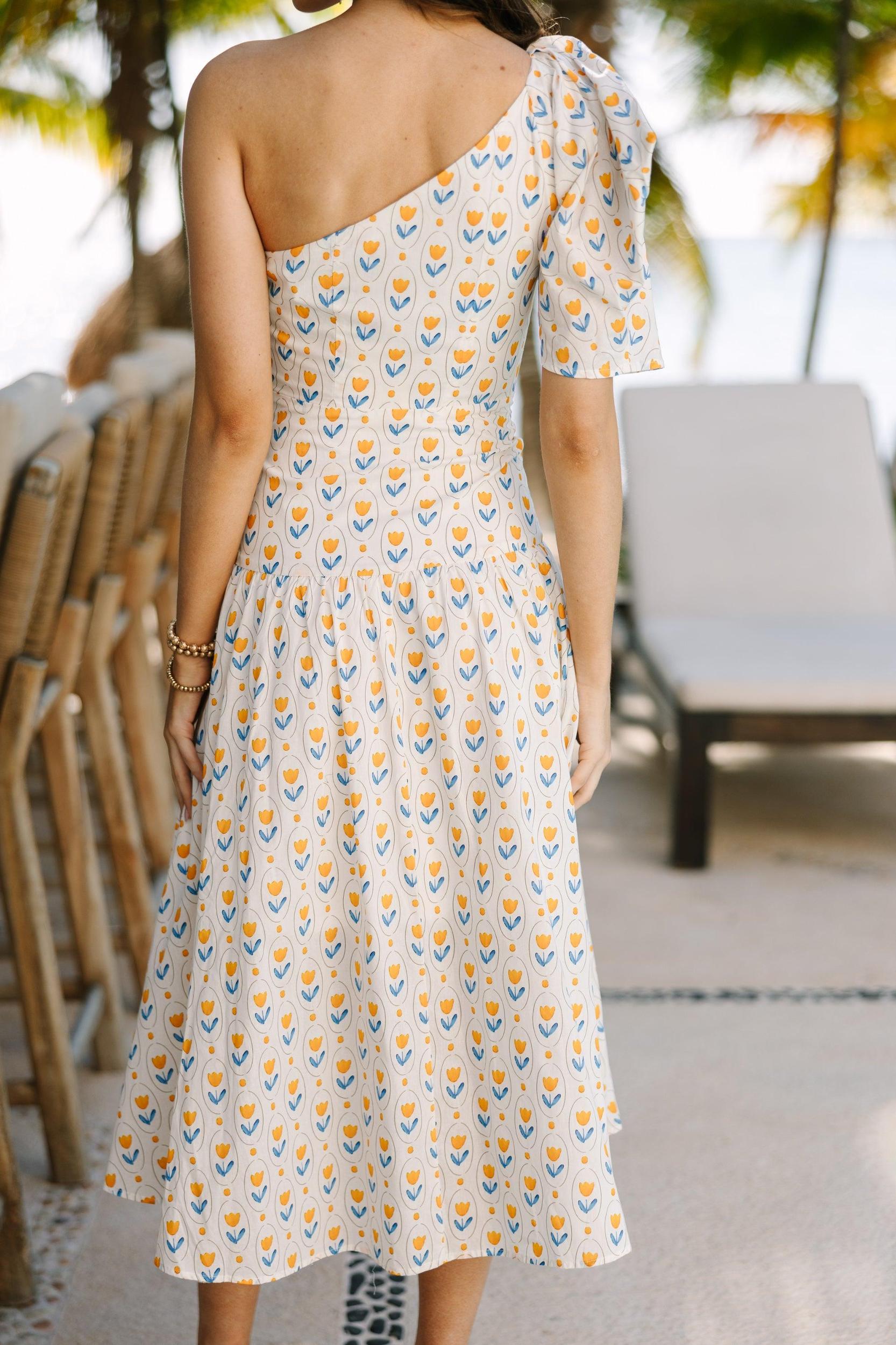 From The Top Yellow Polka Dot Midi Dress Female Product Image