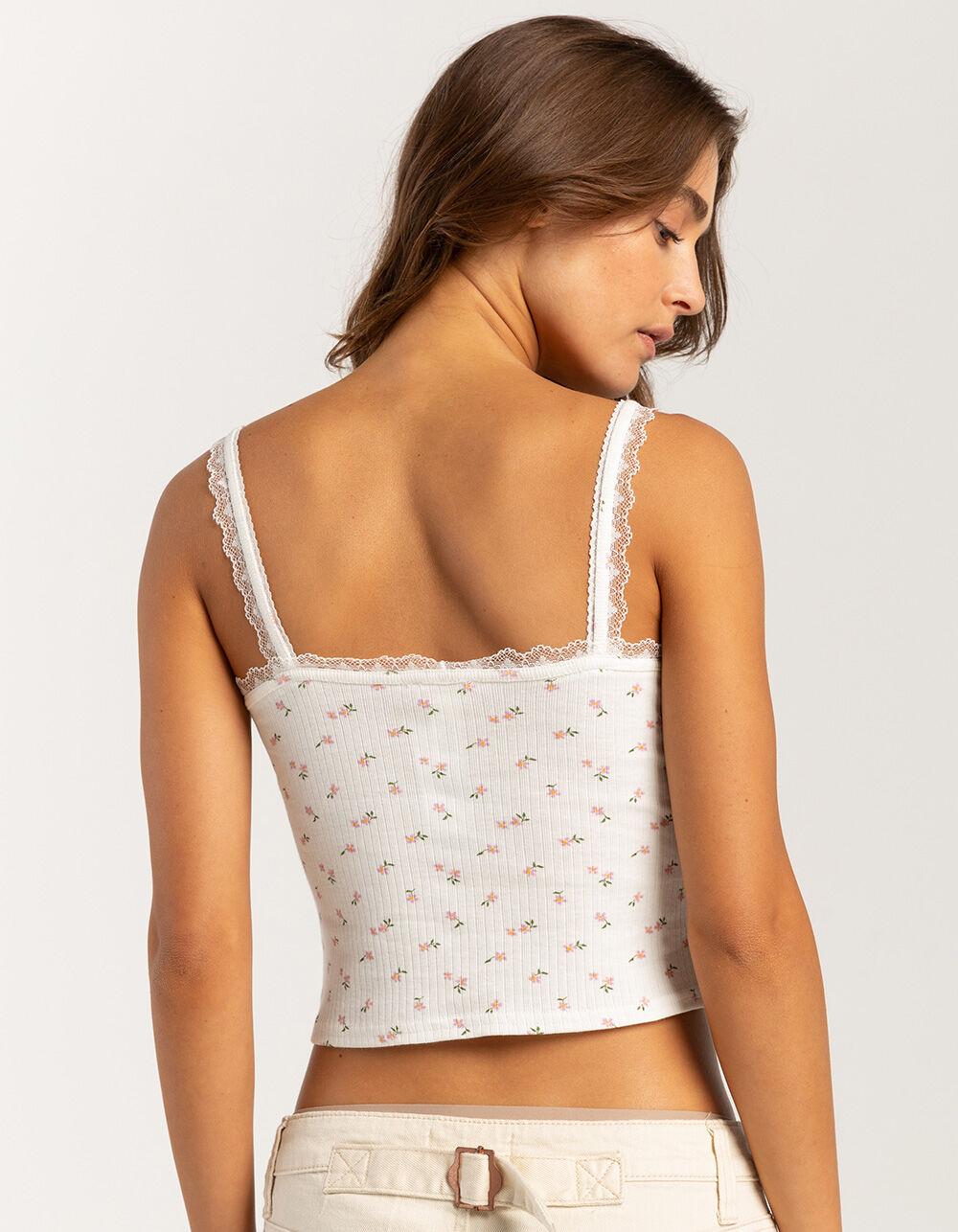 FULL TILT Floral Print Rib Womens Cami - PINK Product Image