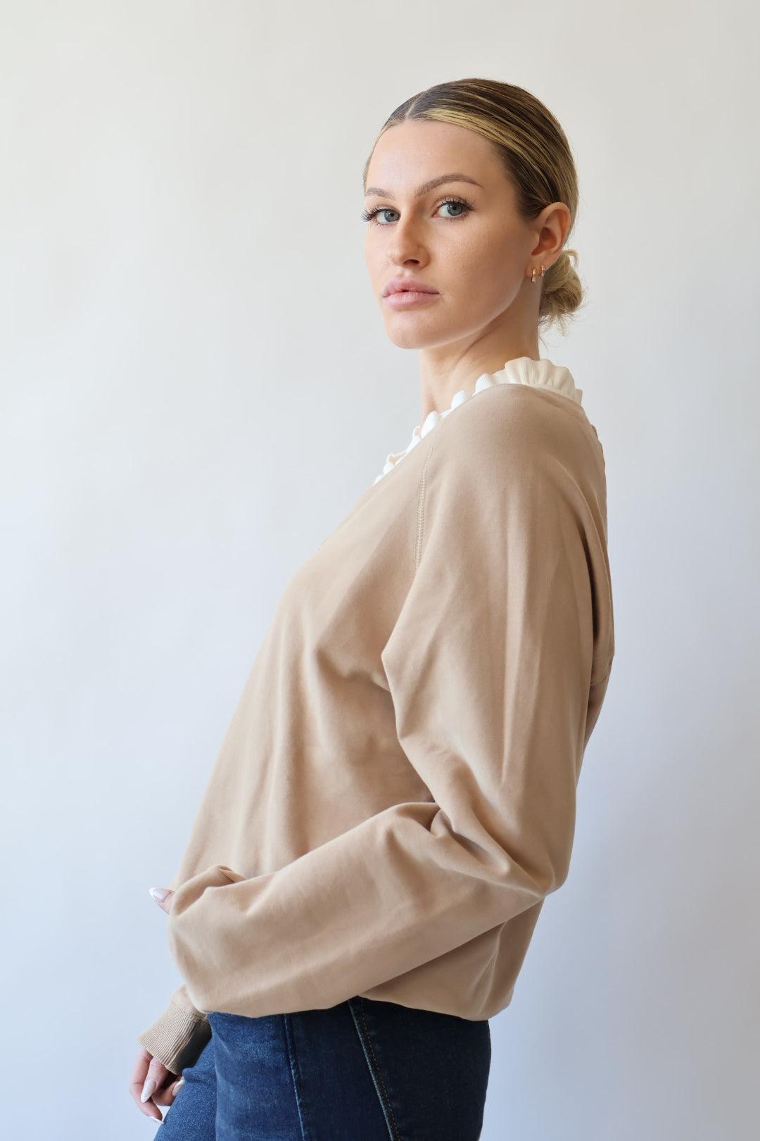 V Neck Cotton Sweatshirt Product Image