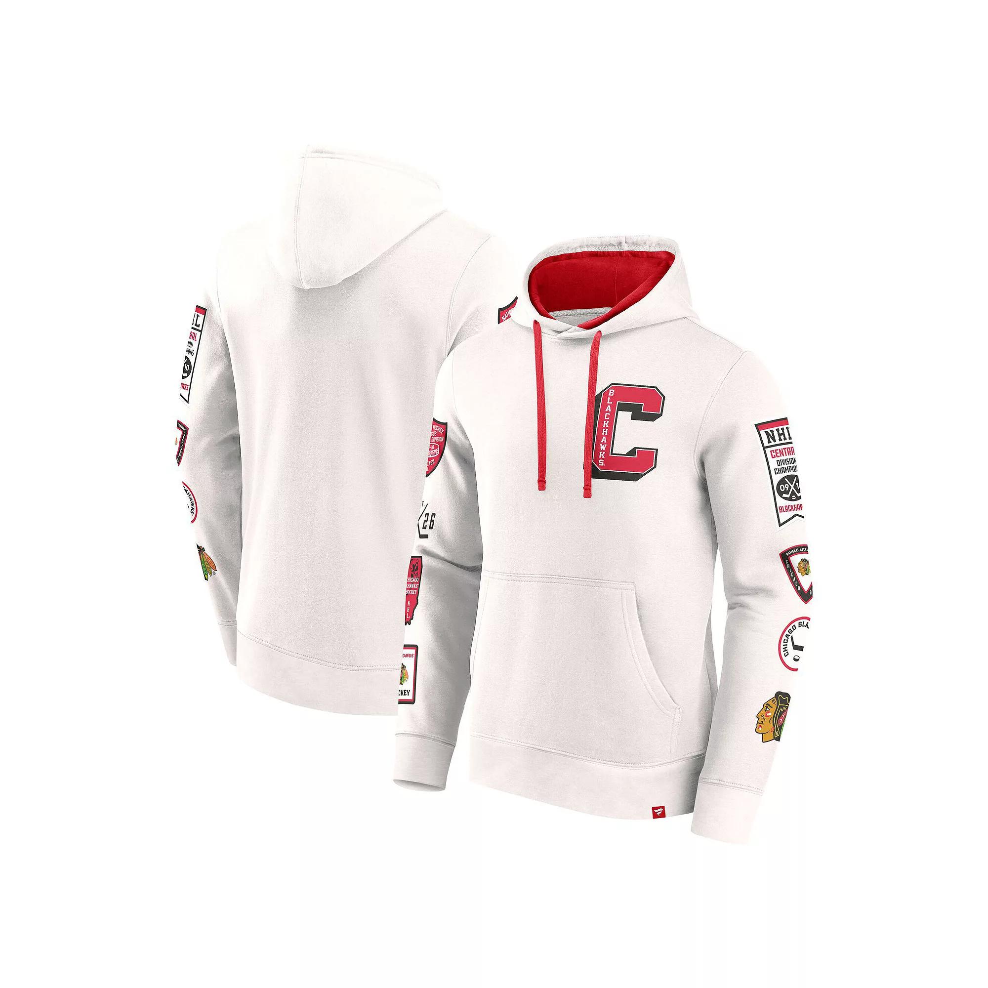 Men's Fanatics White Chicago Blackhawks Letterman Fleece Pullover Hoodie, Size: Small Product Image