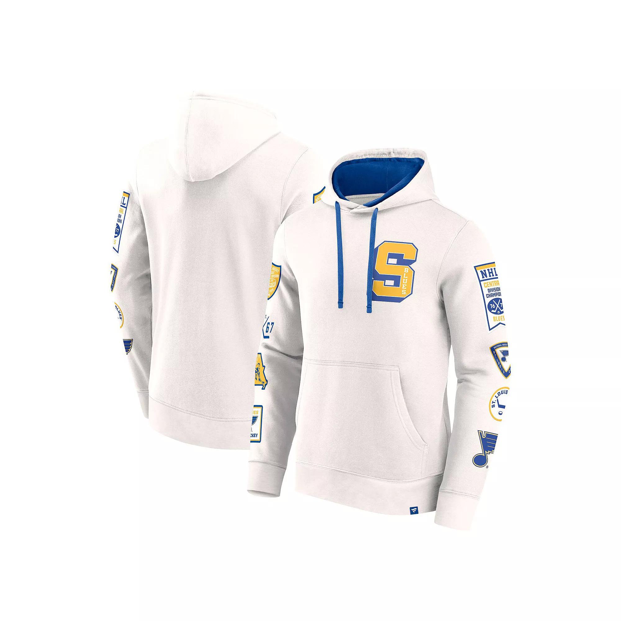 Men's Fanatics White St. Louis Blues Letterman Fleece Pullover Hoodie, Size: Small Product Image
