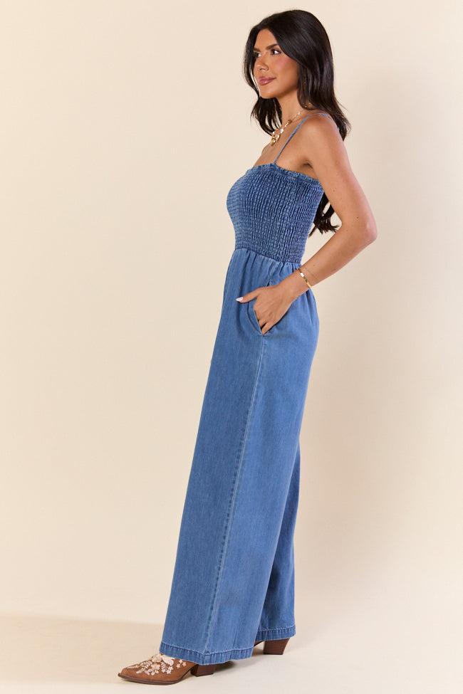 Showstopper Denim Smocked Jumpsuit FINAL SALE Product Image
