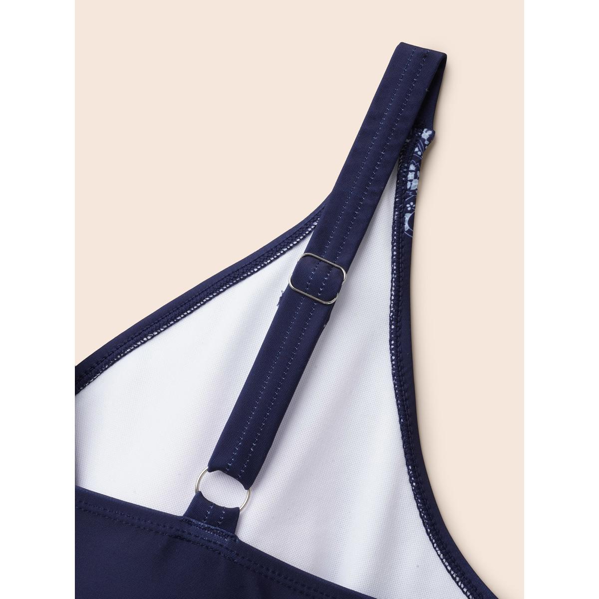 Plus Size Surplice Neck Boho Ruched One-Piece Swimsuit Women's Swimwear Indigo Resort Gathered Curve Bathing Suits High stretch One Pieces BloomChic 12/L Product Image