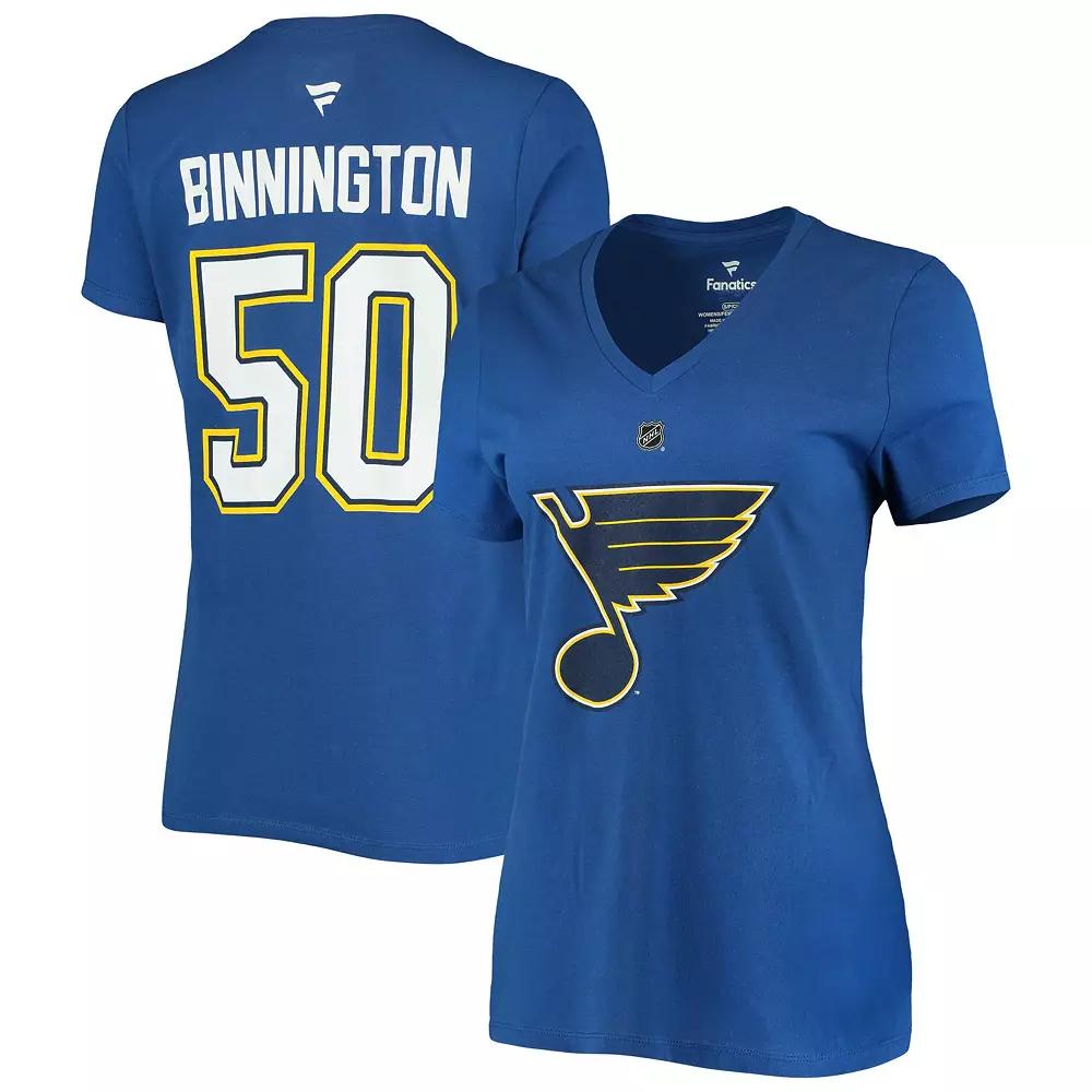 Women's Fanatics Branded Jordan Binnington Blue St. Louis Blues Team Authentic Stack Name & Number V-Neck T-Shirt, Size: Medium Product Image