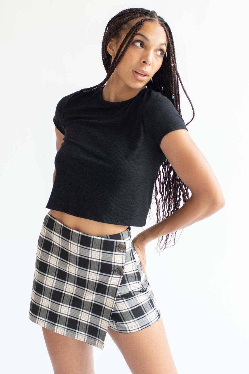 Black Tie Back Ribbed Tee Product Image