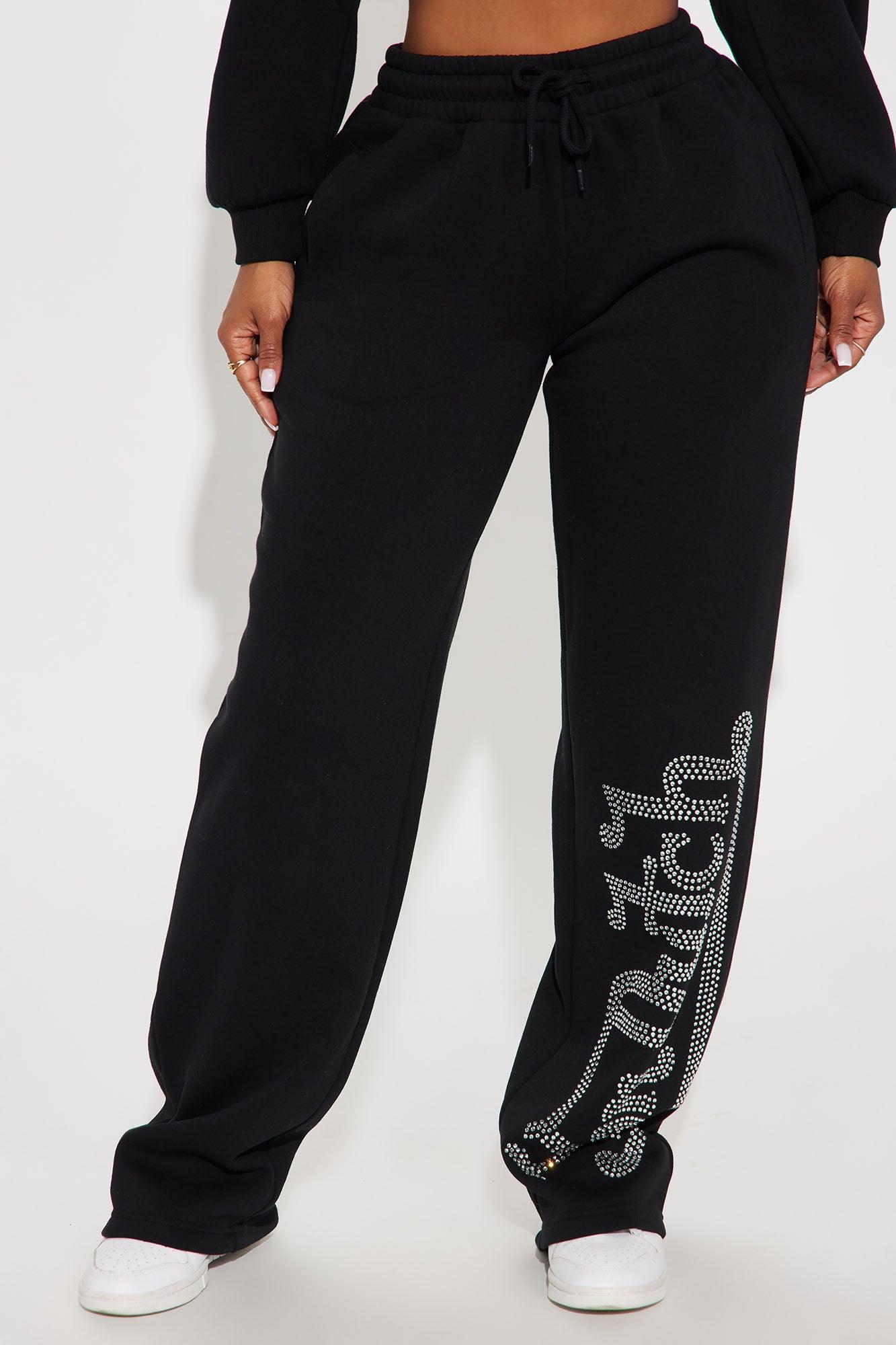 Von Dutch Rhinestone Wide Leg Pant - Black Product Image