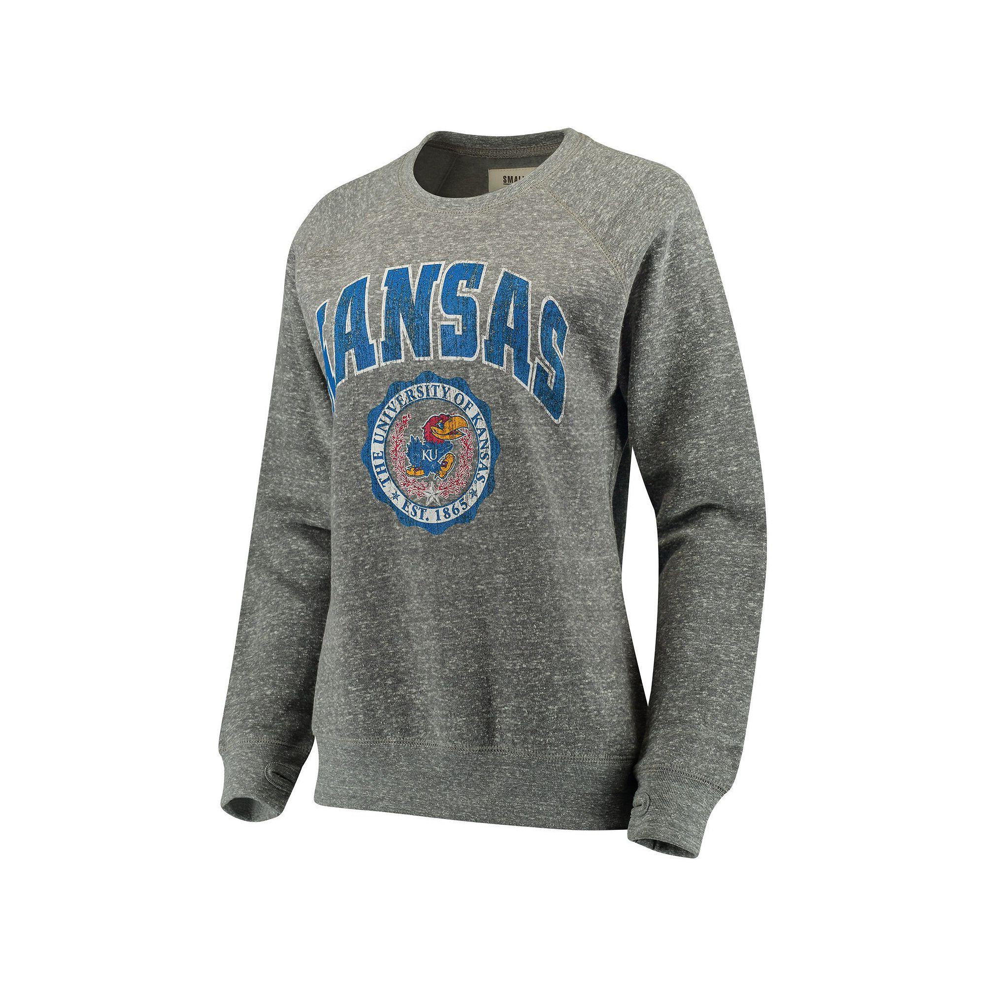 Womens Pressbox Heathered Gray Kansas Jayhawks Edith Vintage Knobi Pullover Sweatshirt Product Image