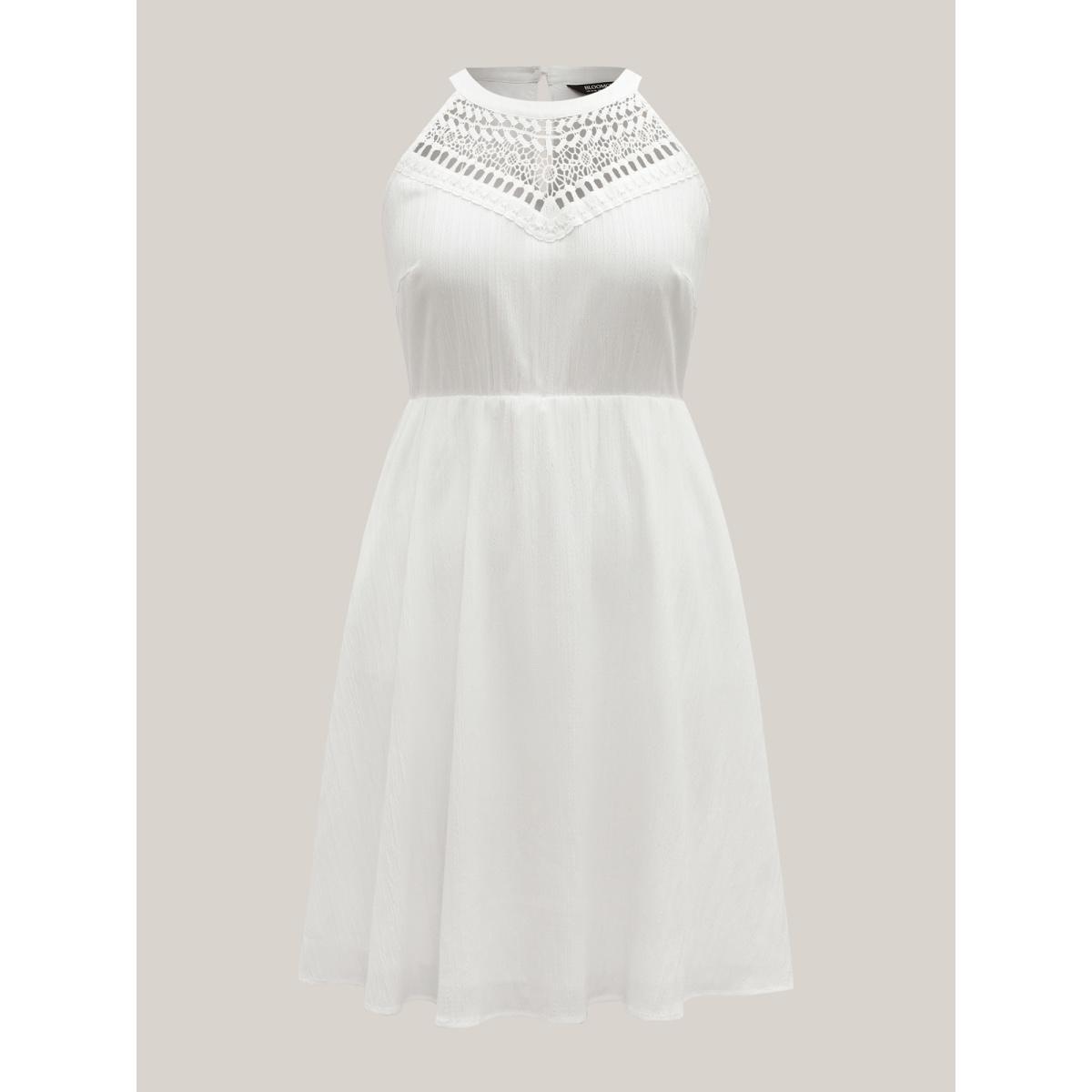 Plus Size Neck Cut-Out Pockets A-Line Midi Dress WhiteSmoke Women Boho Woven ribbon&lace trim Round Neck Sleeveless Curvy BloomChic 18-20/2X Product Image