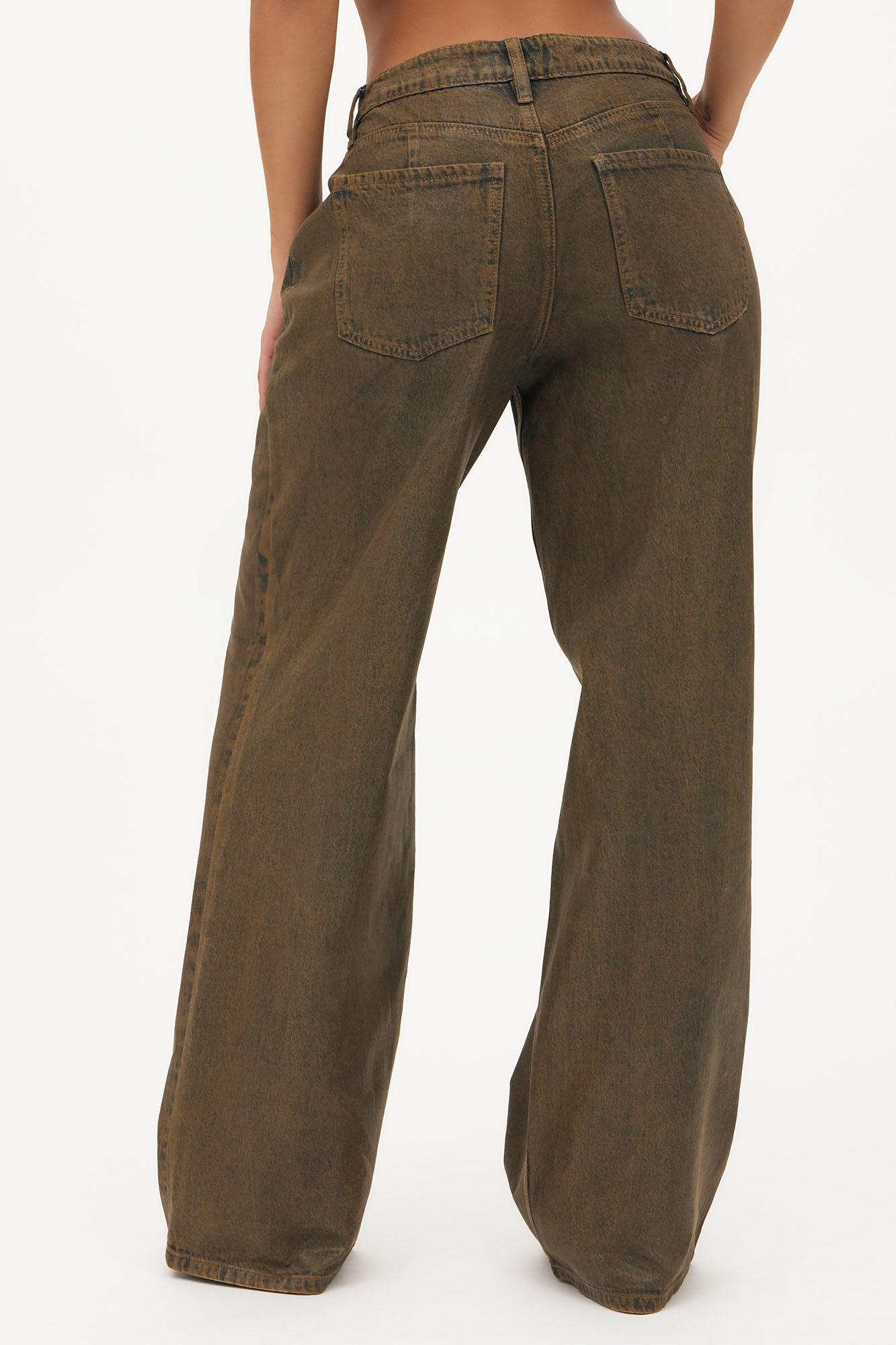 Play It Off Coated Wide Leg Jeans - Brown Product Image
