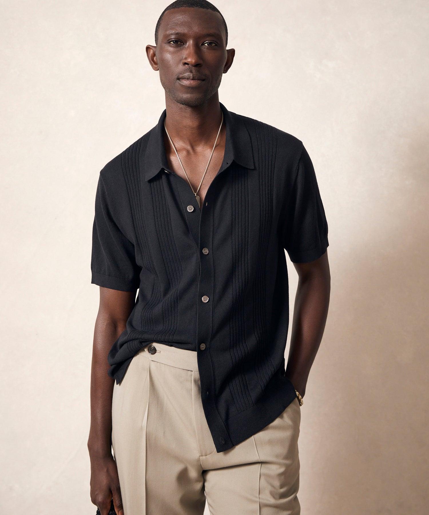 Silk-Cotton Ribbed Full-Placket Sweater Polo Product Image