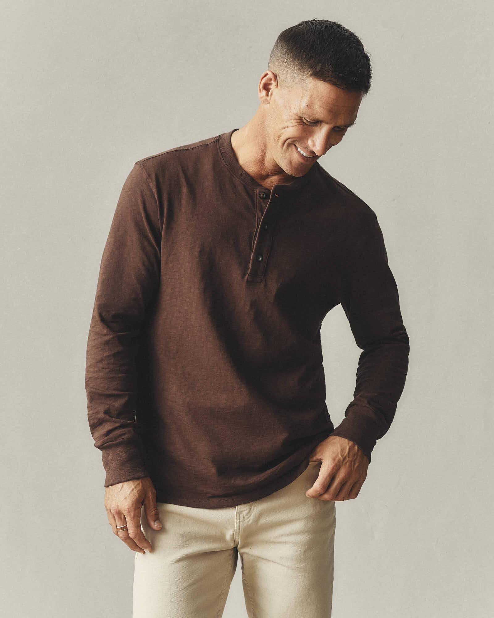 Men's Premium Slub Long Sleeve Henley - Chicory Coffee Product Image