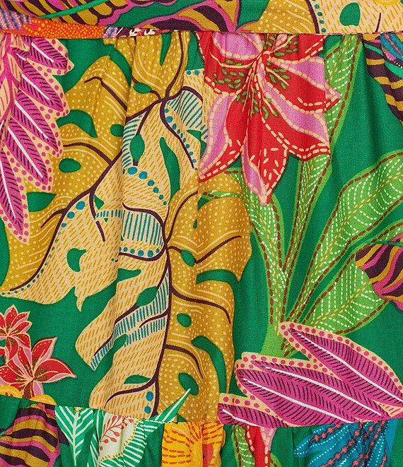 Gibson & Latimer Floral Tropical Printed Tiered Sleeveless Surplice V-Neck Tie Waist Wrap Midi Dress Product Image