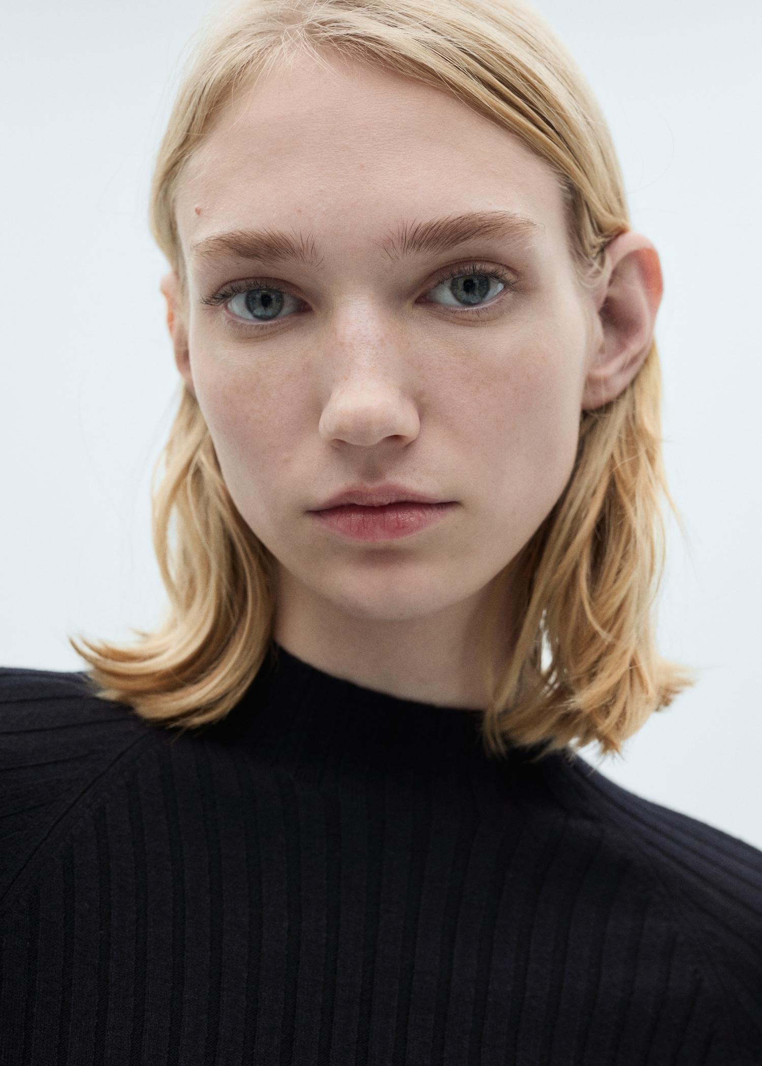 Flared knit dress with perkins collar - Women | MANGO USA Product Image