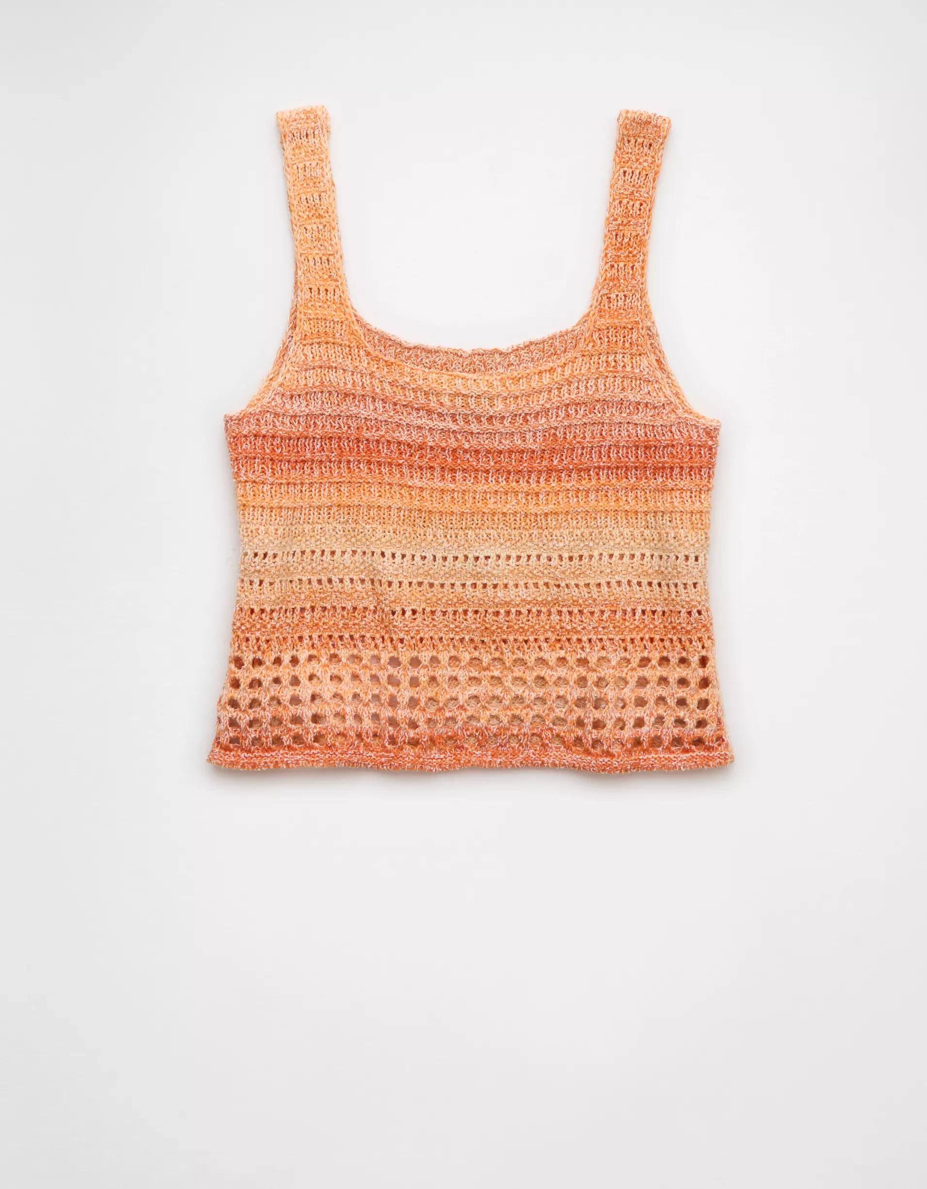 AE Space Dye Cropped Crochet Tank Top Product Image