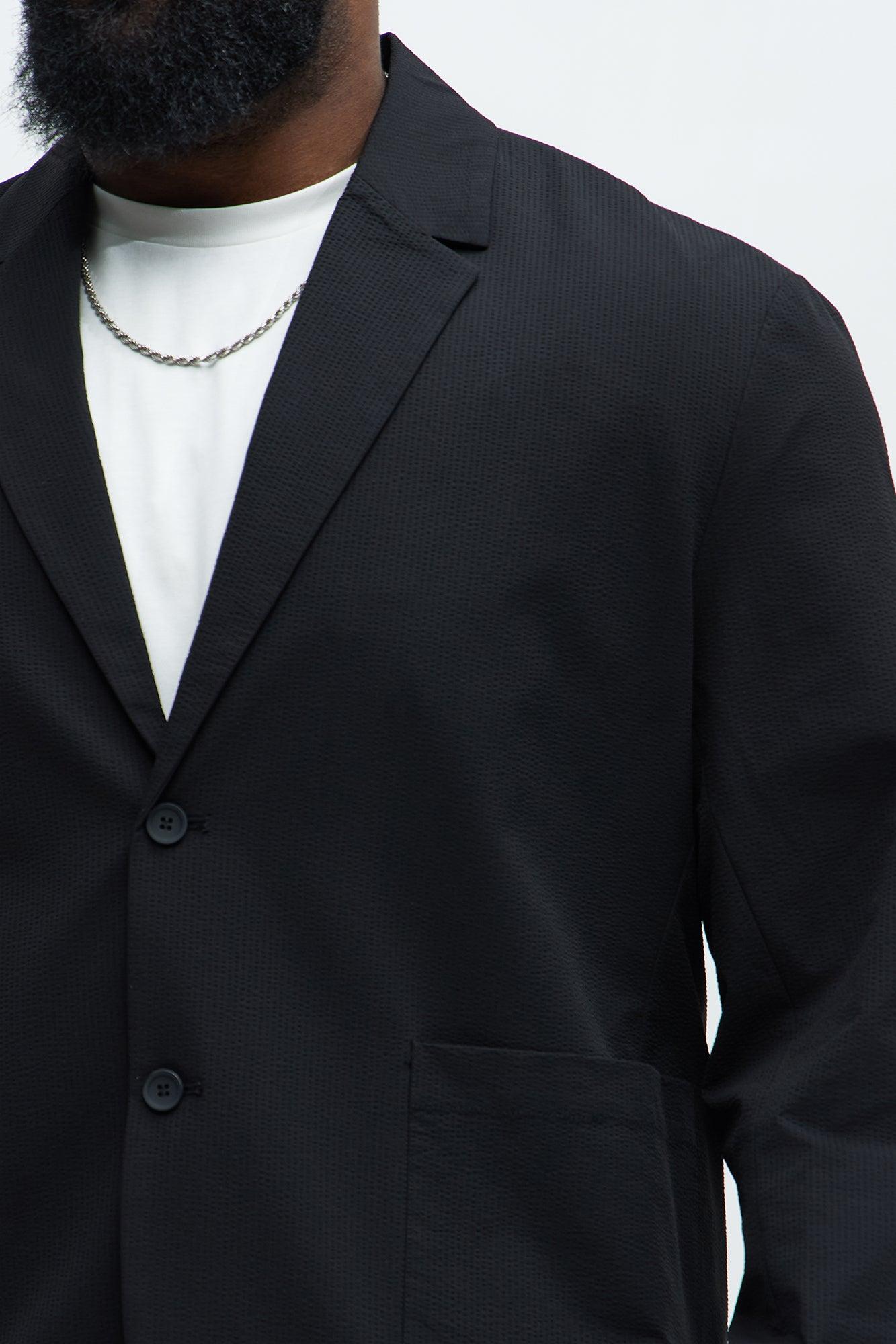 Seersucker Casual Blazer - Black Product Image