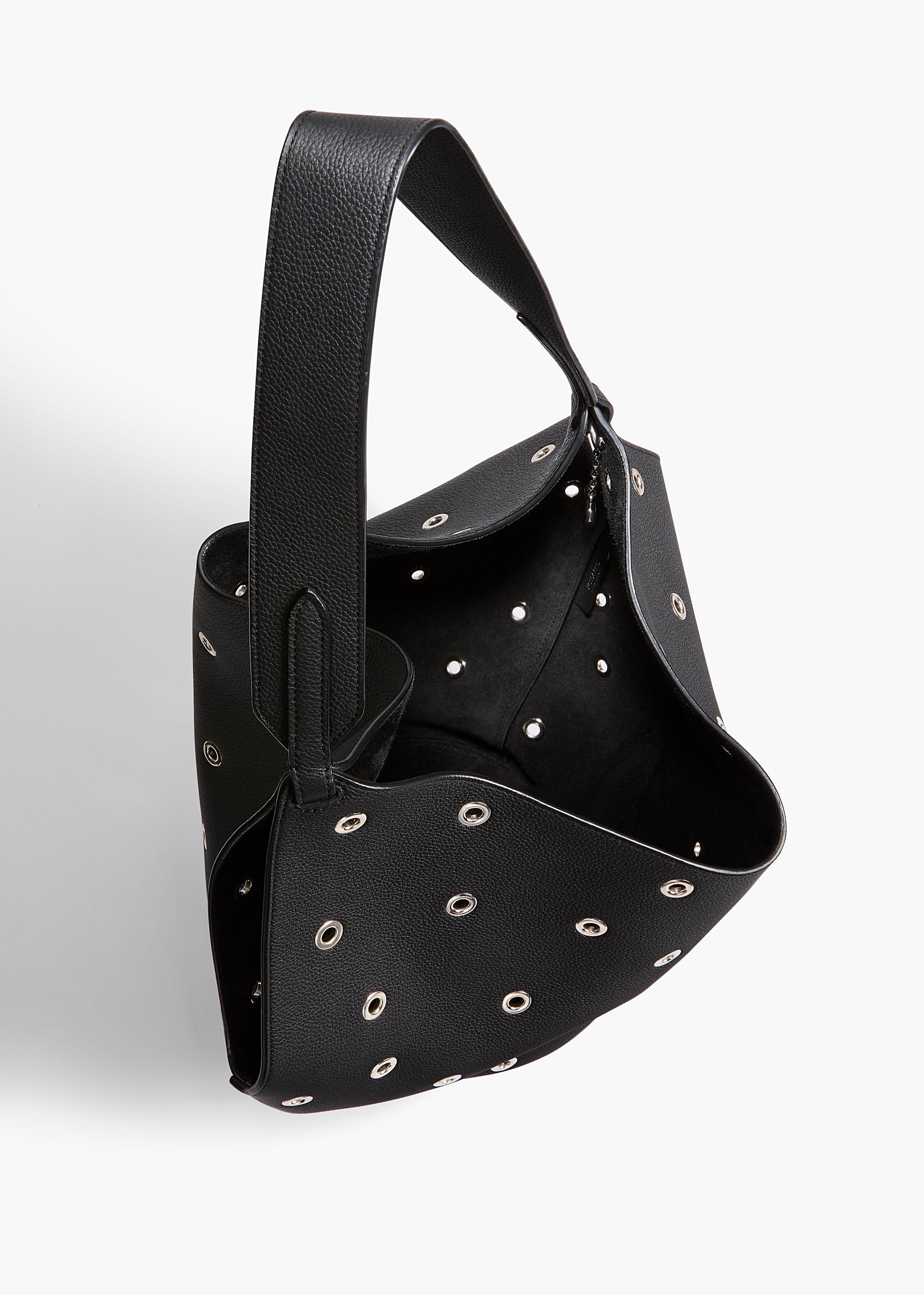 Small Lotus Tote in Black Pebbled Leather with Grommets Product Image