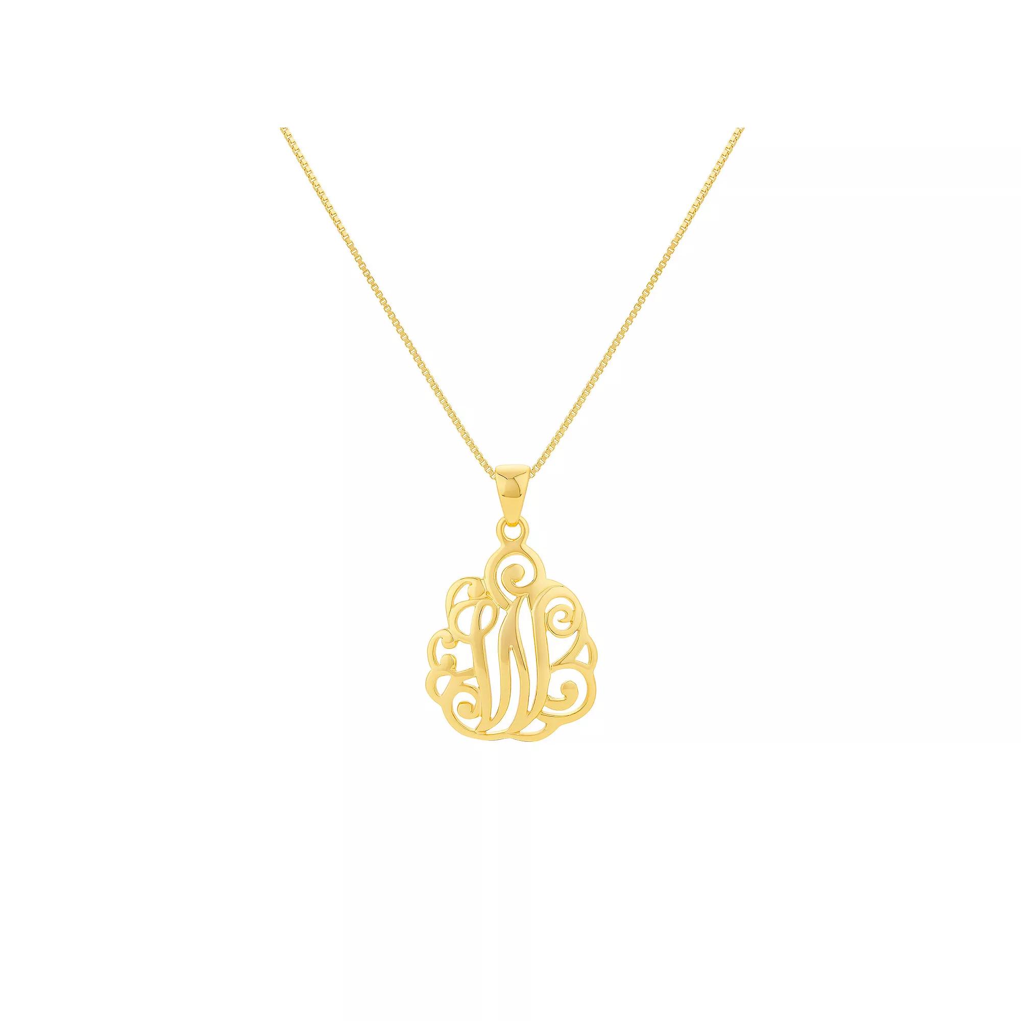 PRIMROSE Sterling Silver Monogram Initial Pendant Necklace, Women's, Size: 18", Gold Tone T Product Image