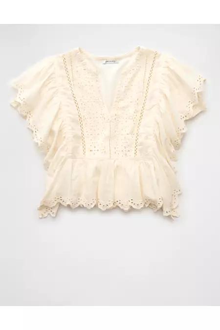 AE Notch Neck Ruffle Blouse Womens Product Image