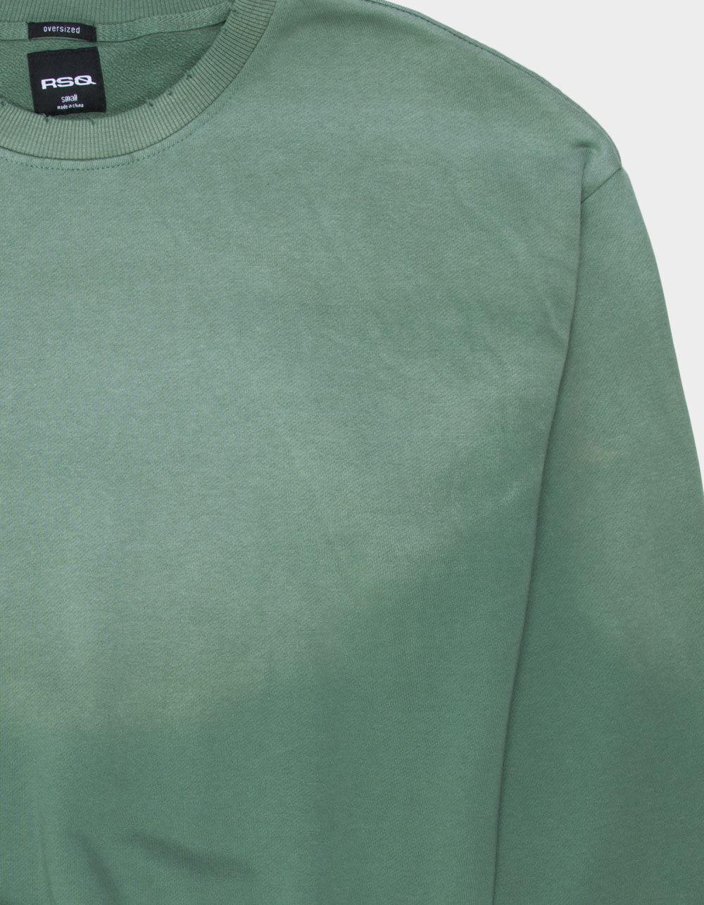 RSQ Mens Oversized Faded Crewneck Sweatshirt - GREEN Product Image