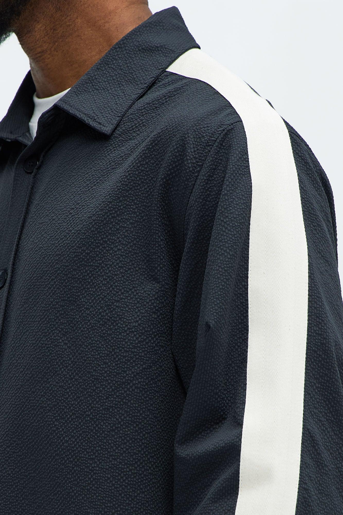 Crinkle Texture Taped Button Up - Black Product Image