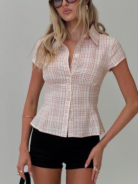 Cottesloe Blouse Top Pink Check Product Image