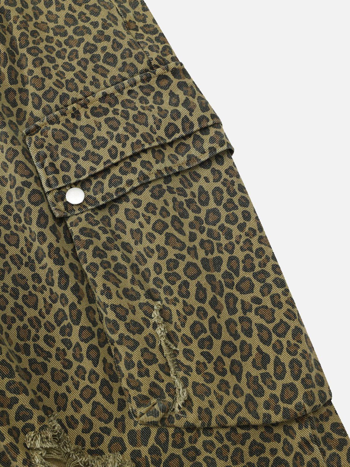 Aelfric Eden Leopard Print Distressed Longline Shorts Product Image