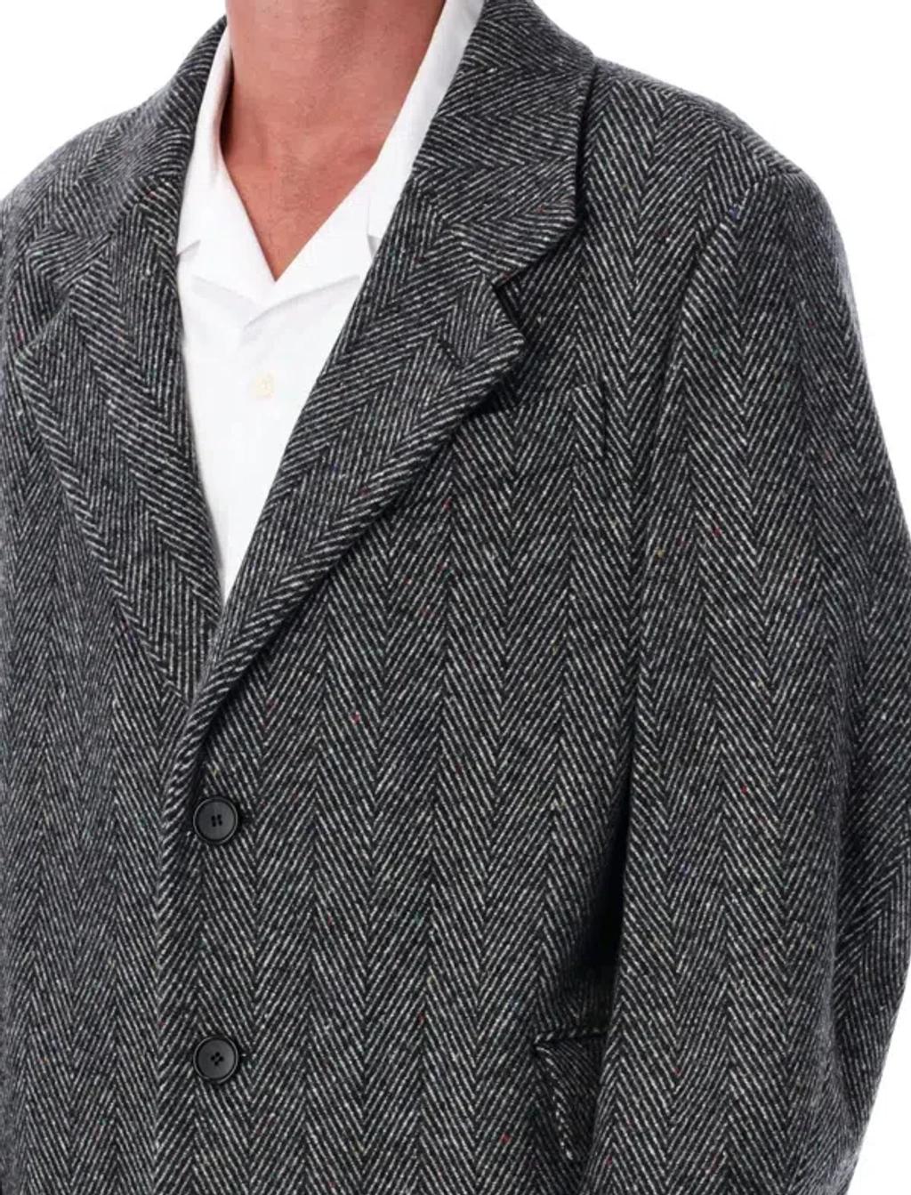 GIVENCHY Men Wool Blend Coat With Herringbone Motif In Multi Product Image