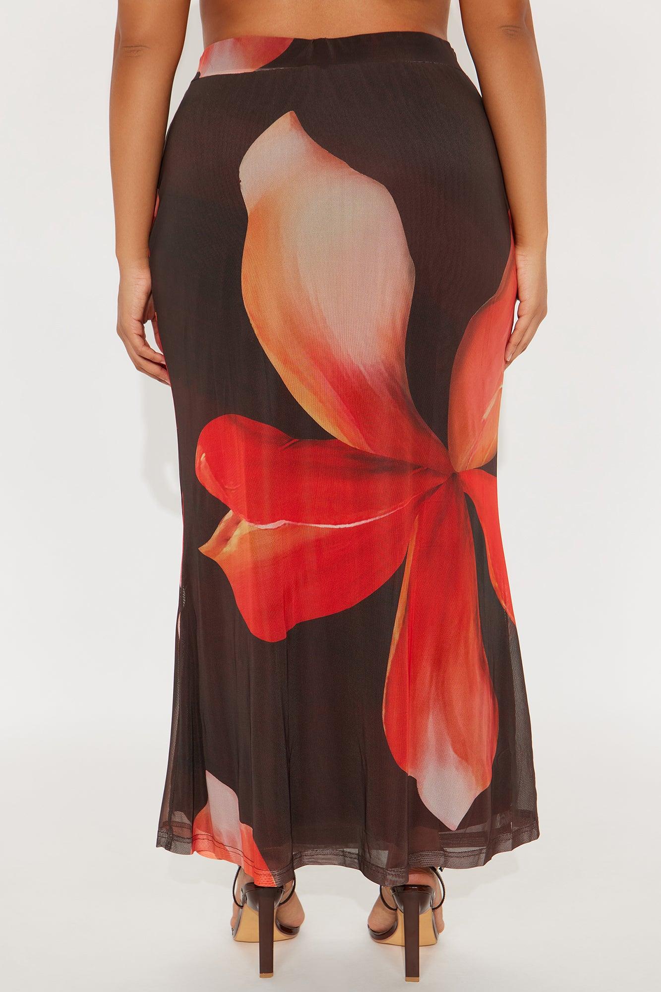Into The Night Floral Mesh Maxi Skirt - Brown/combo Female Product Image