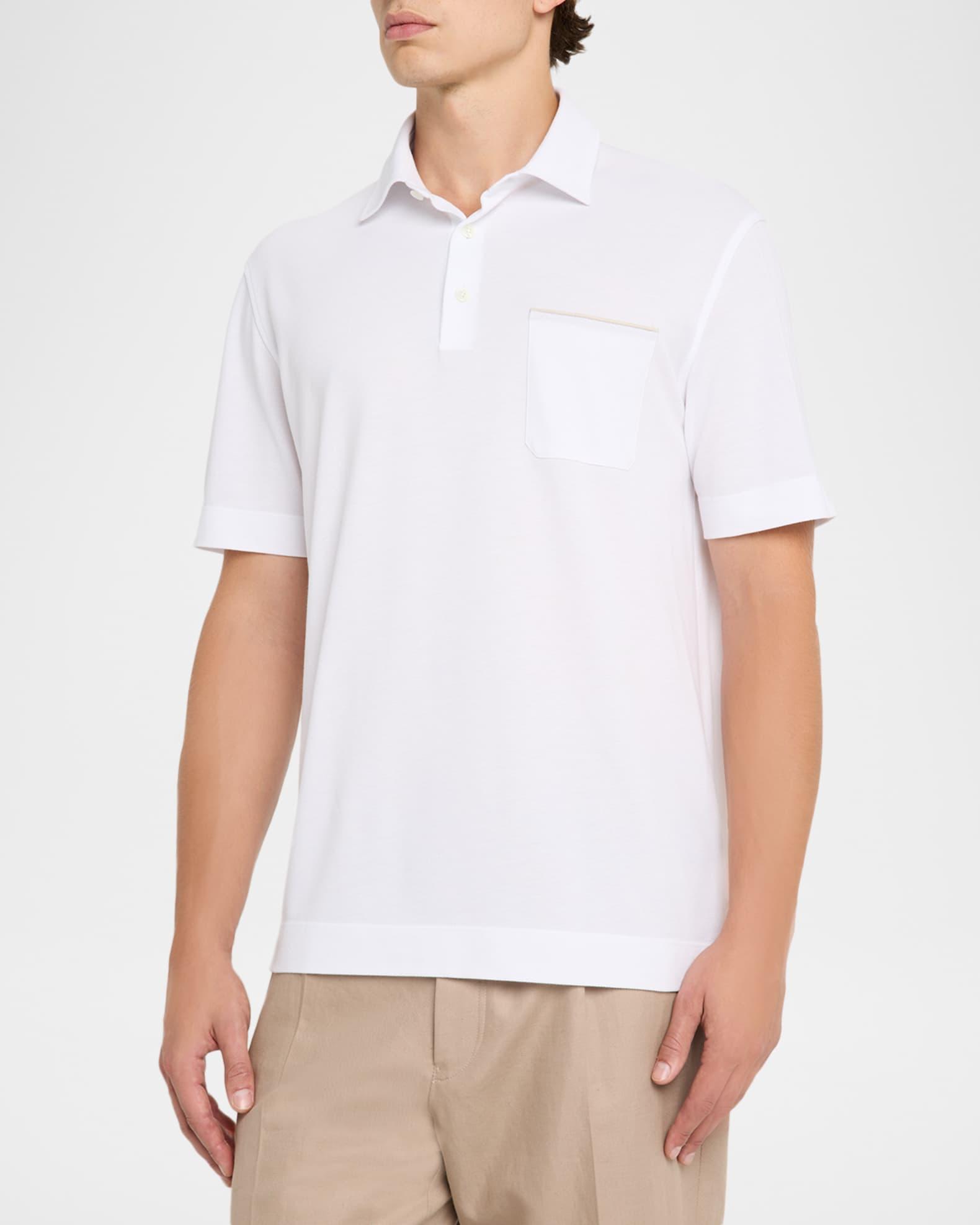 Men's Cotton Polo Shirt with Leather-Trim Pocket Product Image