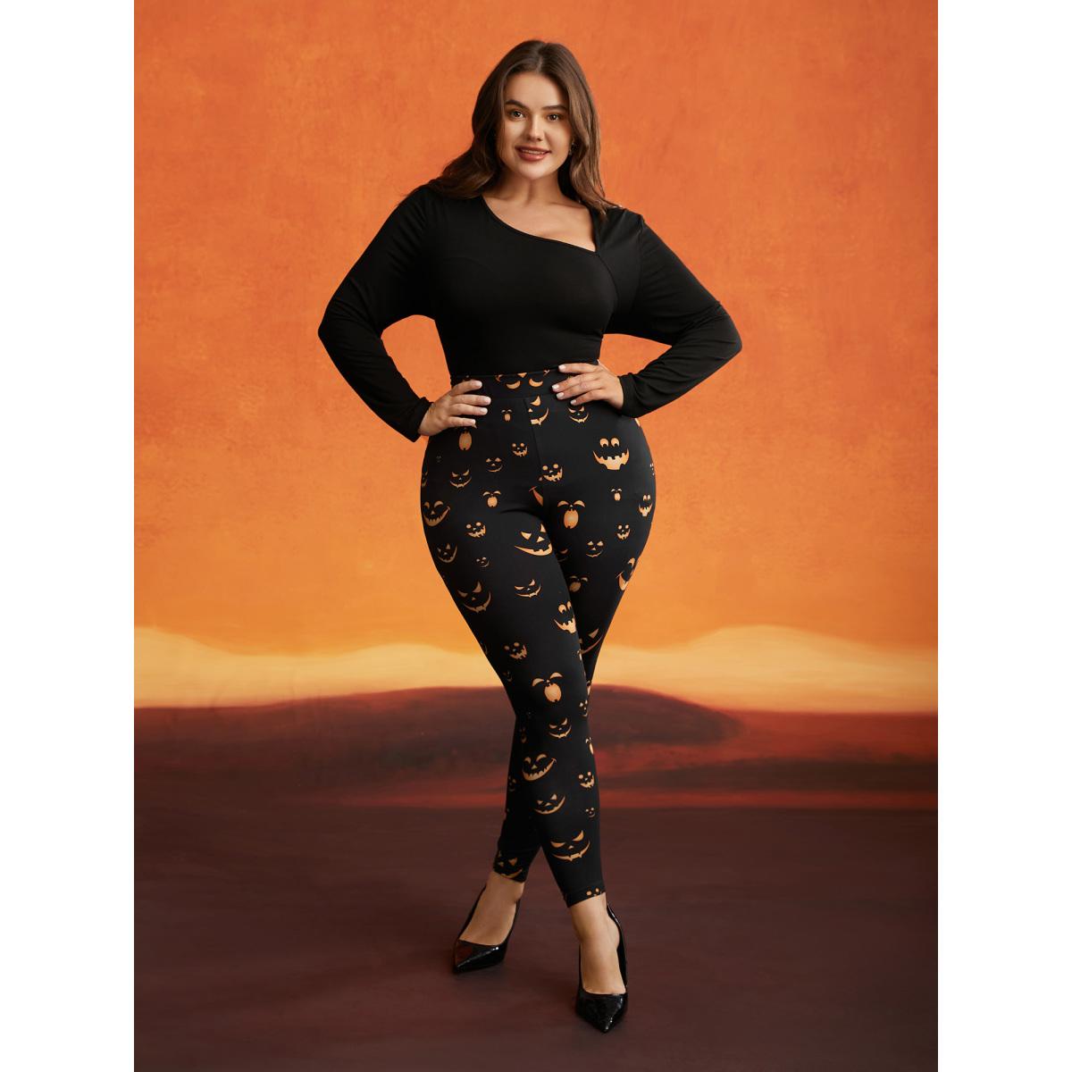 Plus Size Stretchy Jack-o-Lantern Leggings Women Black Timeless High stretch Skinny Mid Rise Elegant Leggings BloomChic 30/6X Product Image