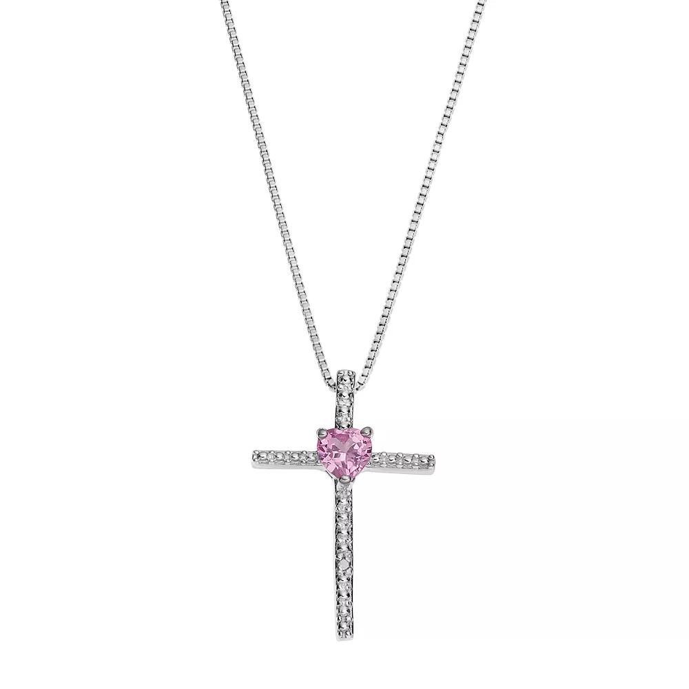 Gemminded Sterling Silver Lab-Created Pink Sapphire Cross Pendant Necklace, Women's,  Product Image