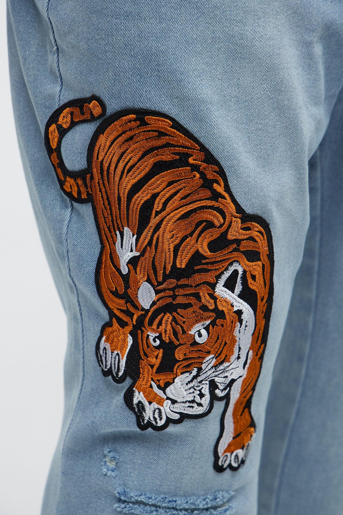 Tiger Patched Distressed Skinny Jeans - Light Wash Product Image