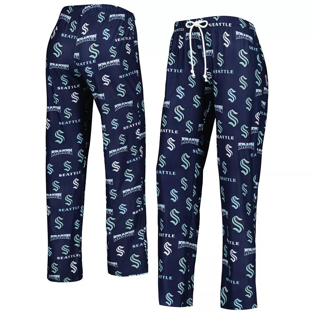 Women's Concepts Sport Deep Sea Blue Seattle Kraken Breakthrough Allover Logo Sleep Pants, Size: Small, Krk Blue Product Image