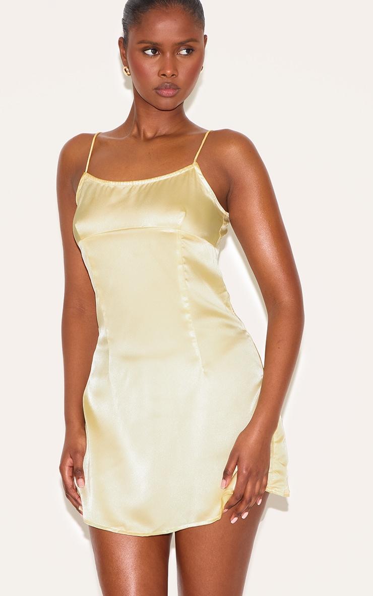 Butter Yellow Satin Shift Dress Product Image