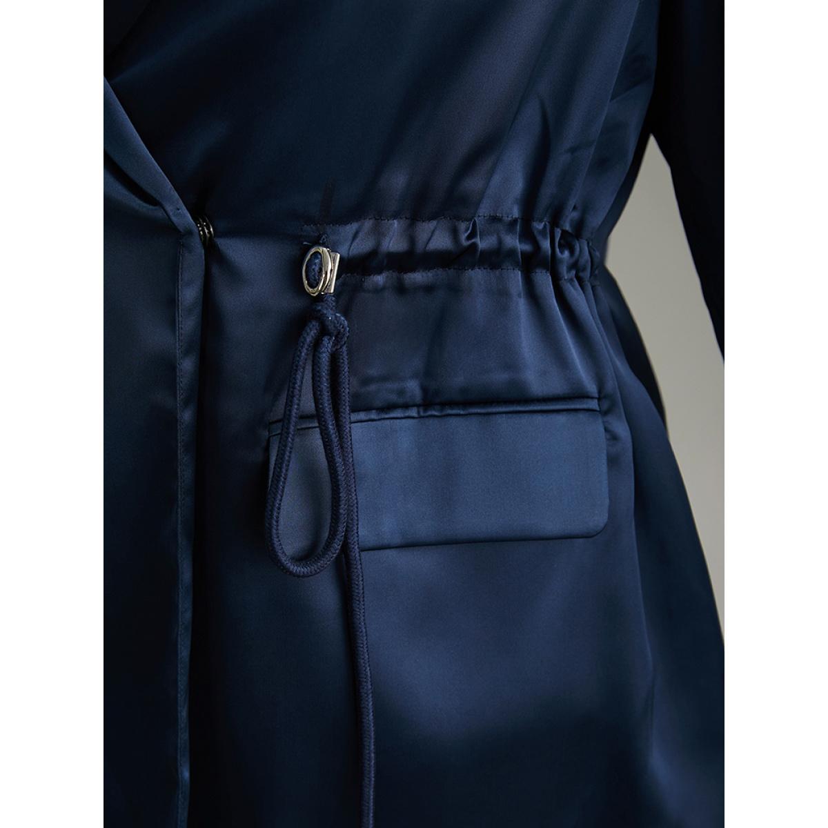 Plus Size Suit Collar Flap Pocket Drawstring Ties Blazer DarkBlue Women Office Plain Plain Sleeve Long Sleeve Suit Collar 22-24/3X Pocket Work From Home Blazers BloomChic Product Image