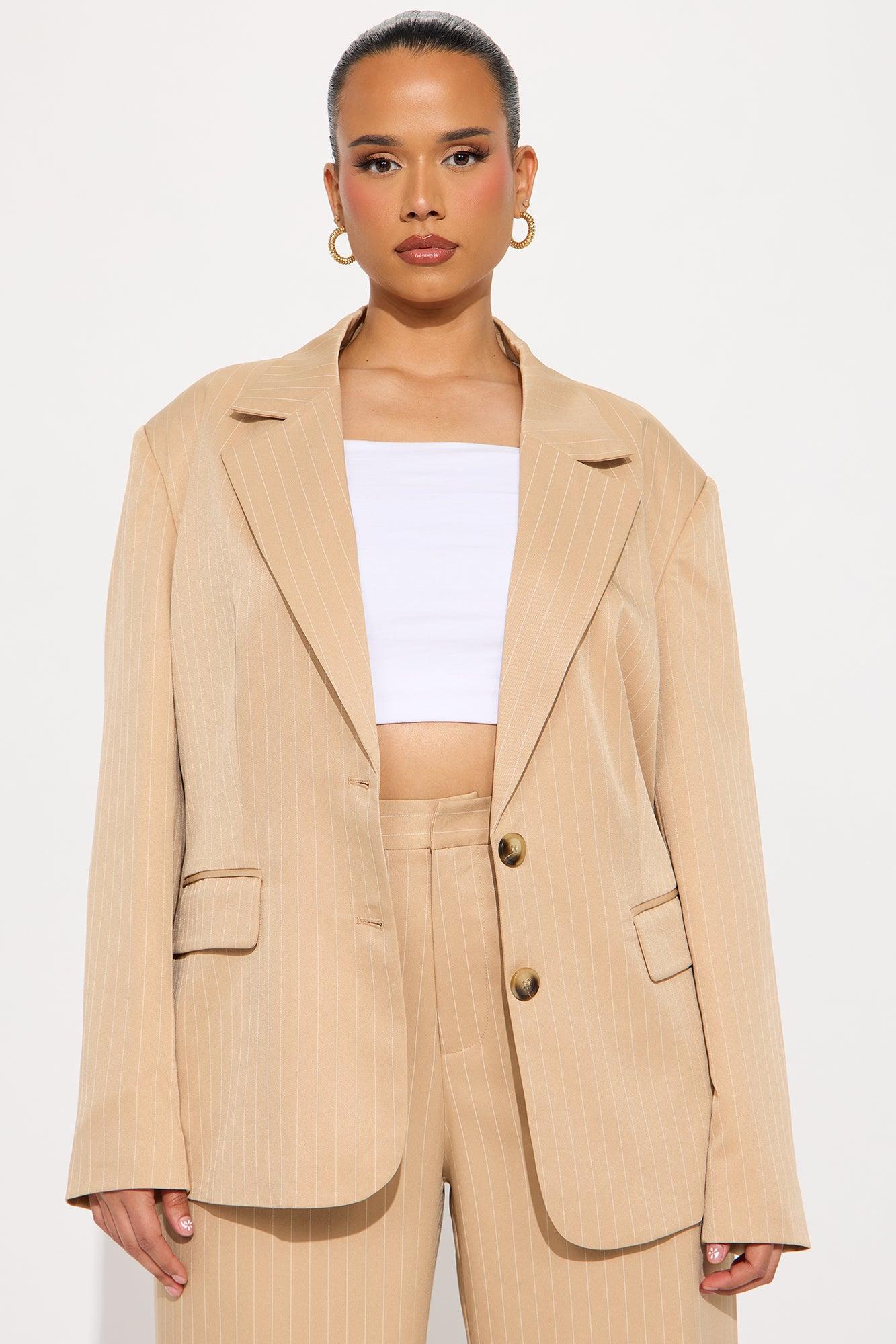 Kelsey Pinstripe Blazer - Tan Product Image