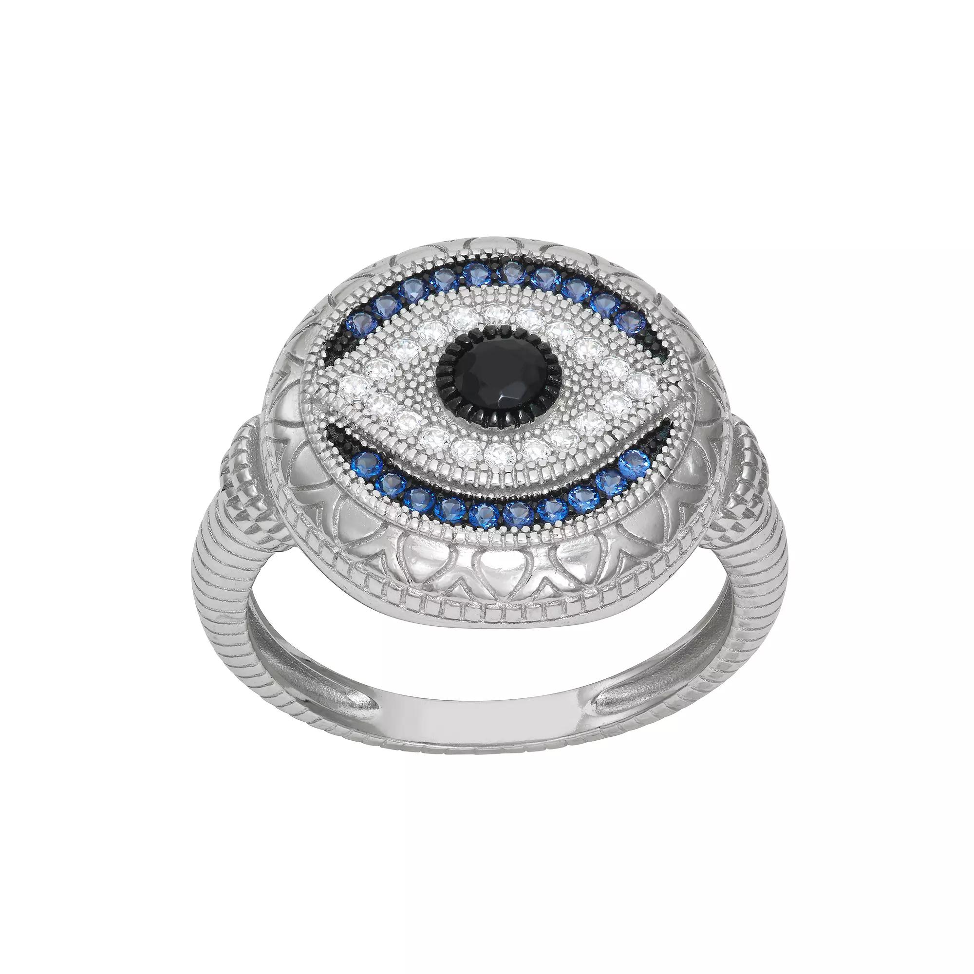 Sterling Silver Cubic Zirconia Evil Eye Ring, Womens Product Image