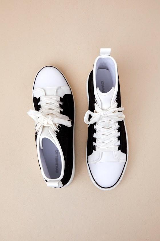 Eyekonn Black and White High Top Platform Lace-Up Sneakers Product Image