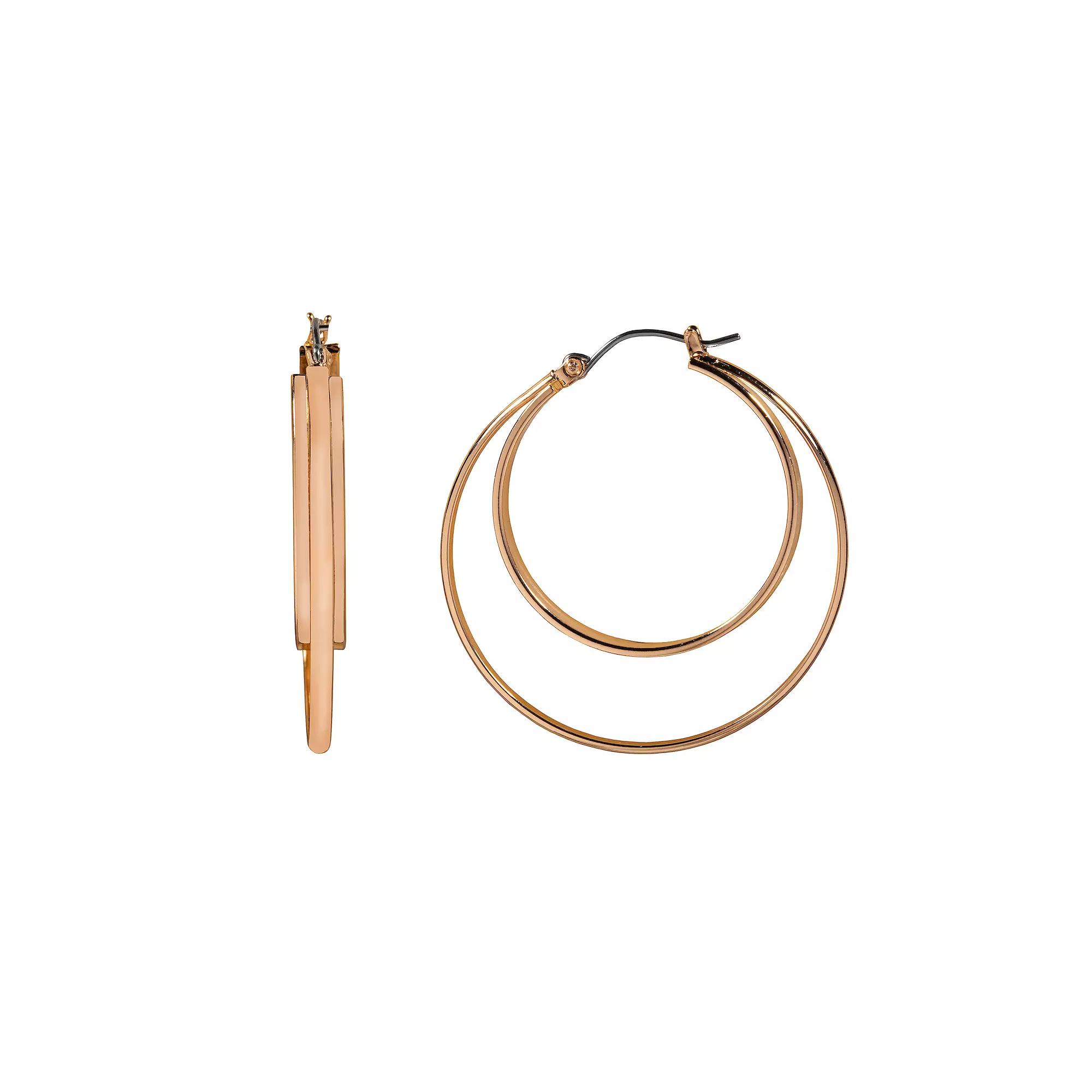 LC Lauren Conrad Gold Tone Double Row Nickel Free Hoop Earrings, Women's Product Image