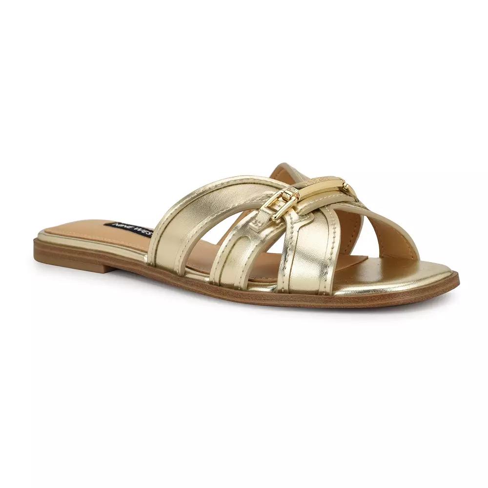 Nine West Gabie Women's Slip-On Square Toe Flat Sandals, Size: 8.5, Gold Product Image