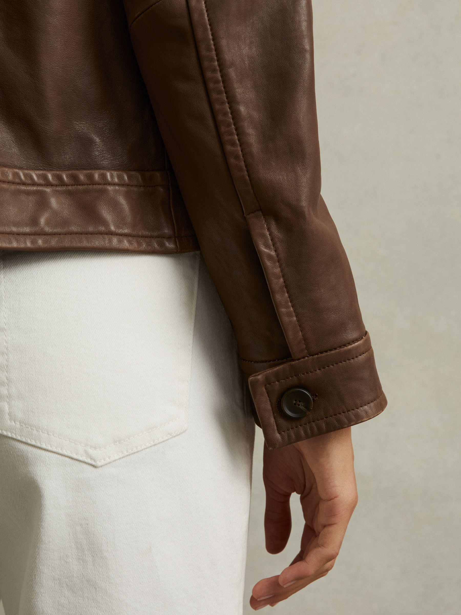 Leather Trucker Jacket in Chocolate Product Image