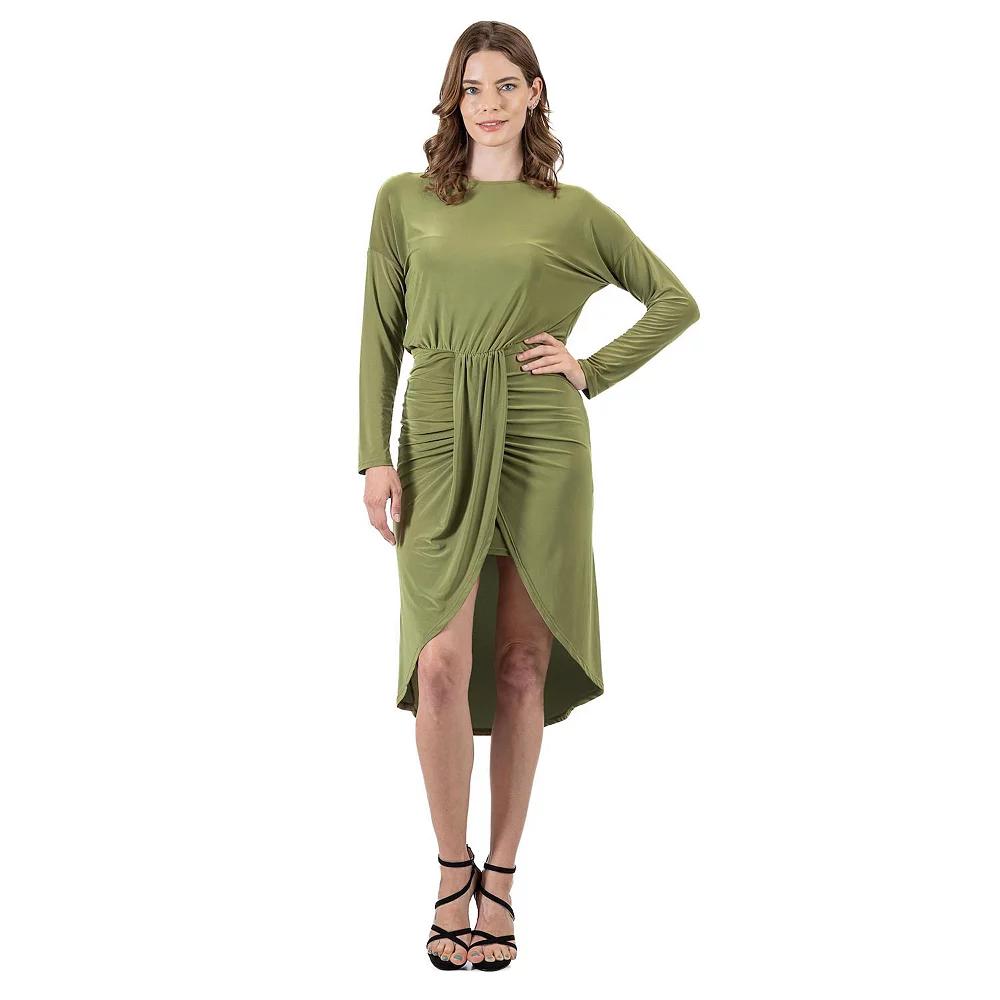 Women's 24Seven Comfort Apparel Long Sleeve Dressy Tulip Skirt Knee Length Dress,  Product Image