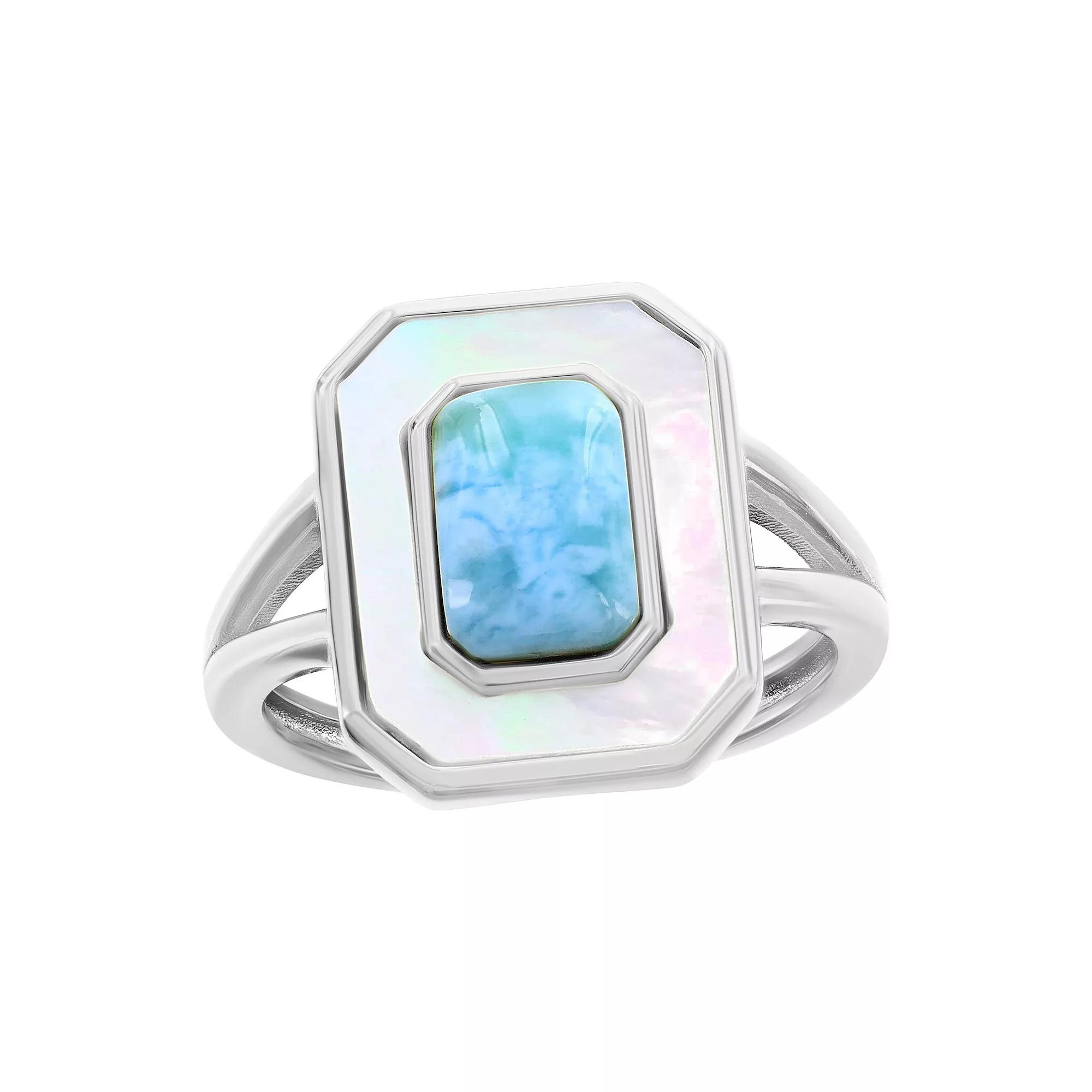 Nautica Rocks Sterling Silver Larimar and Mother-of-Pearl Rectangle Ring, Women's, Size: 9 Product Image