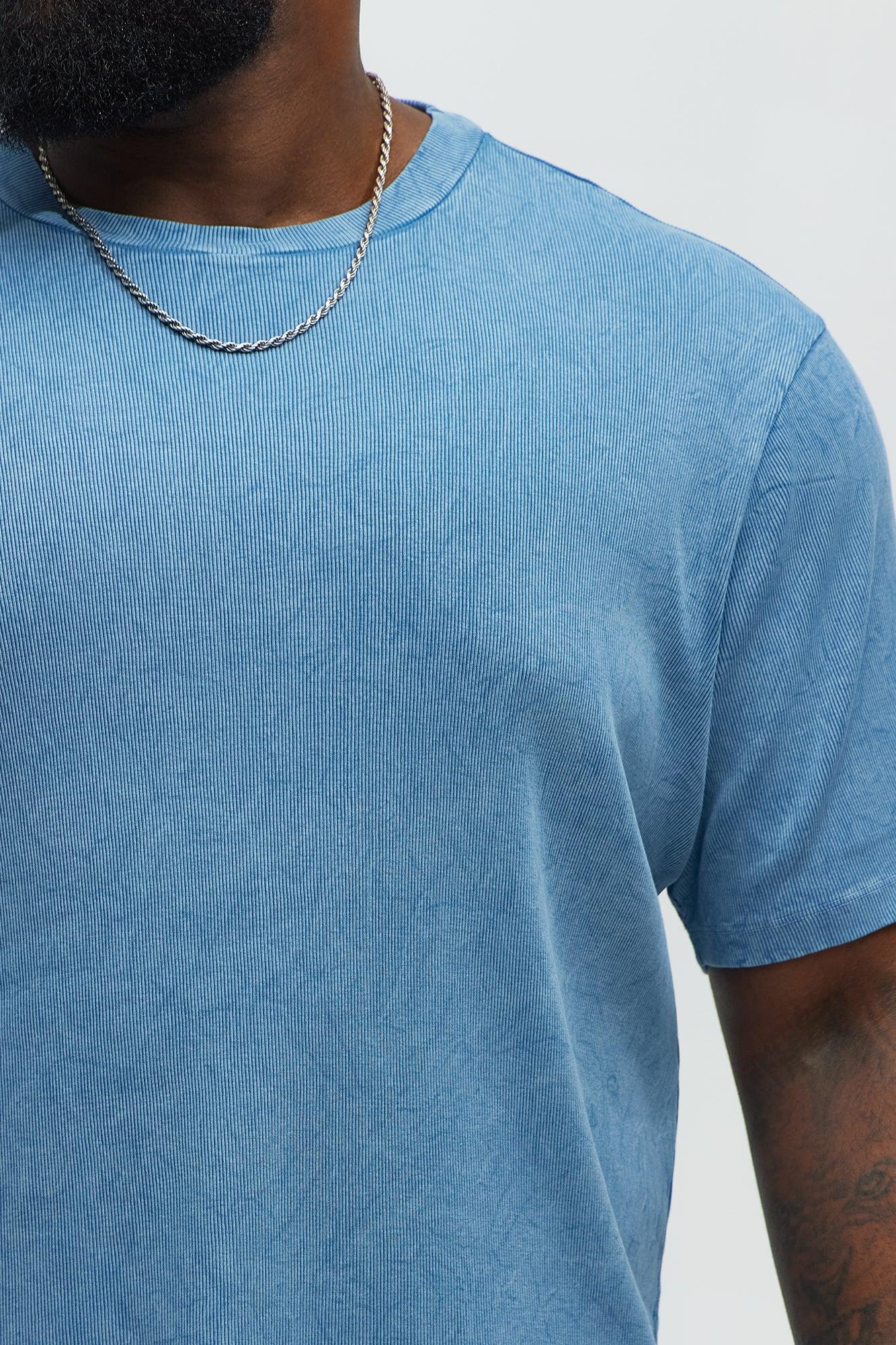 Ribbed Washed Relaxed Short Sleeve Tee - Blue Product Image