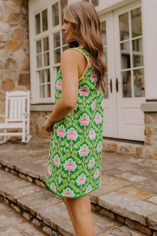 Chic Statement Floral Knit Mini Dress in Green Product Image