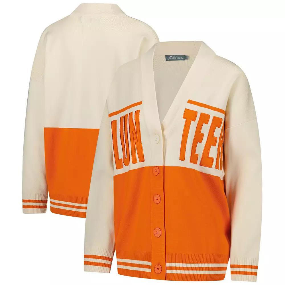 Women's Gameday Social  Tennessee Orange/Cream Tennessee Volunteers Woven Carley Retro Button-Up Cardigan, Size: Large Product Image