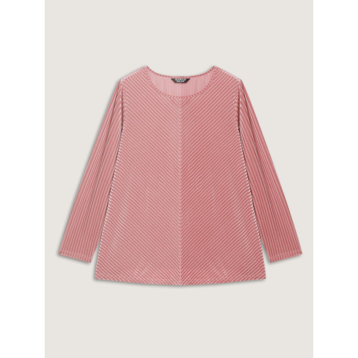 Plus Size Velvet Laser Cut Stripe Sheer T-Shirt DustyPink Women Party&Cocktail Round Neck Party T-shirts BloomChic 30/6X Product Image