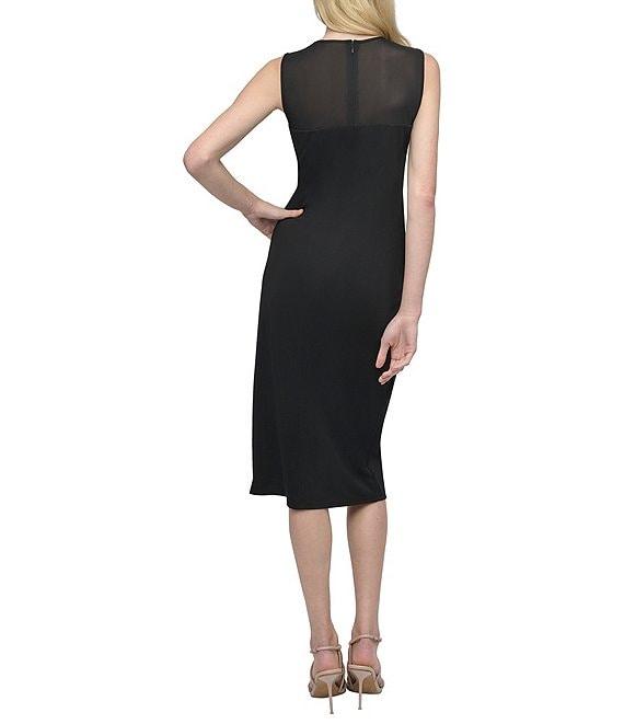 DKNY by Donna Karan Mesh Crew Neck Twisted Front Sheath Midi Dress Product Image