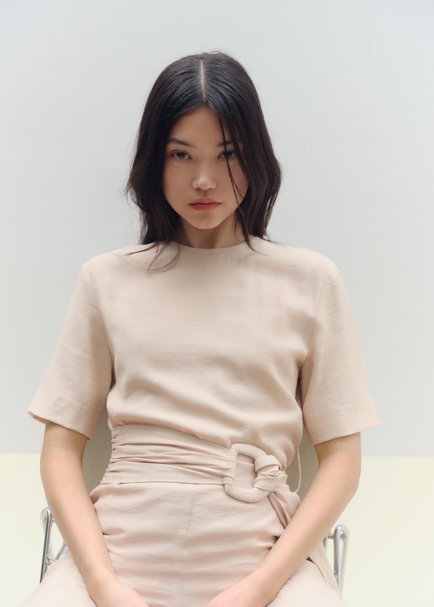 Straight-fit short-sleeved jumpsuit with belt - Women | MANGO USA Product Image