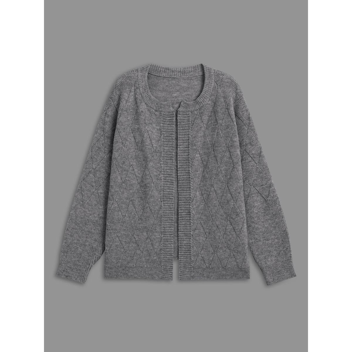 Plus Size Solid Textured Open Front Cardigan Mediumgray Women Casual Loose Long Sleeve Everyday Cardigans BloomChic 22-24/3X Product Image